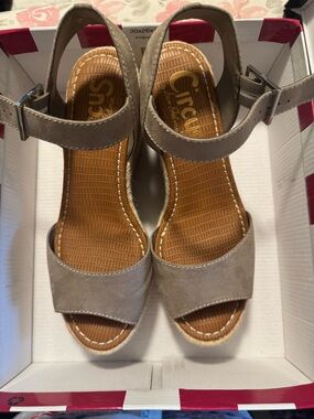 Circus by Sam Edelman Taupe Ankle-Strap Wedge Sandals